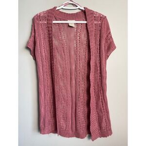 Guilty Knitwear Open Front Crochet Cardigan Womens M Salmon Pink Boho Chic Y2K